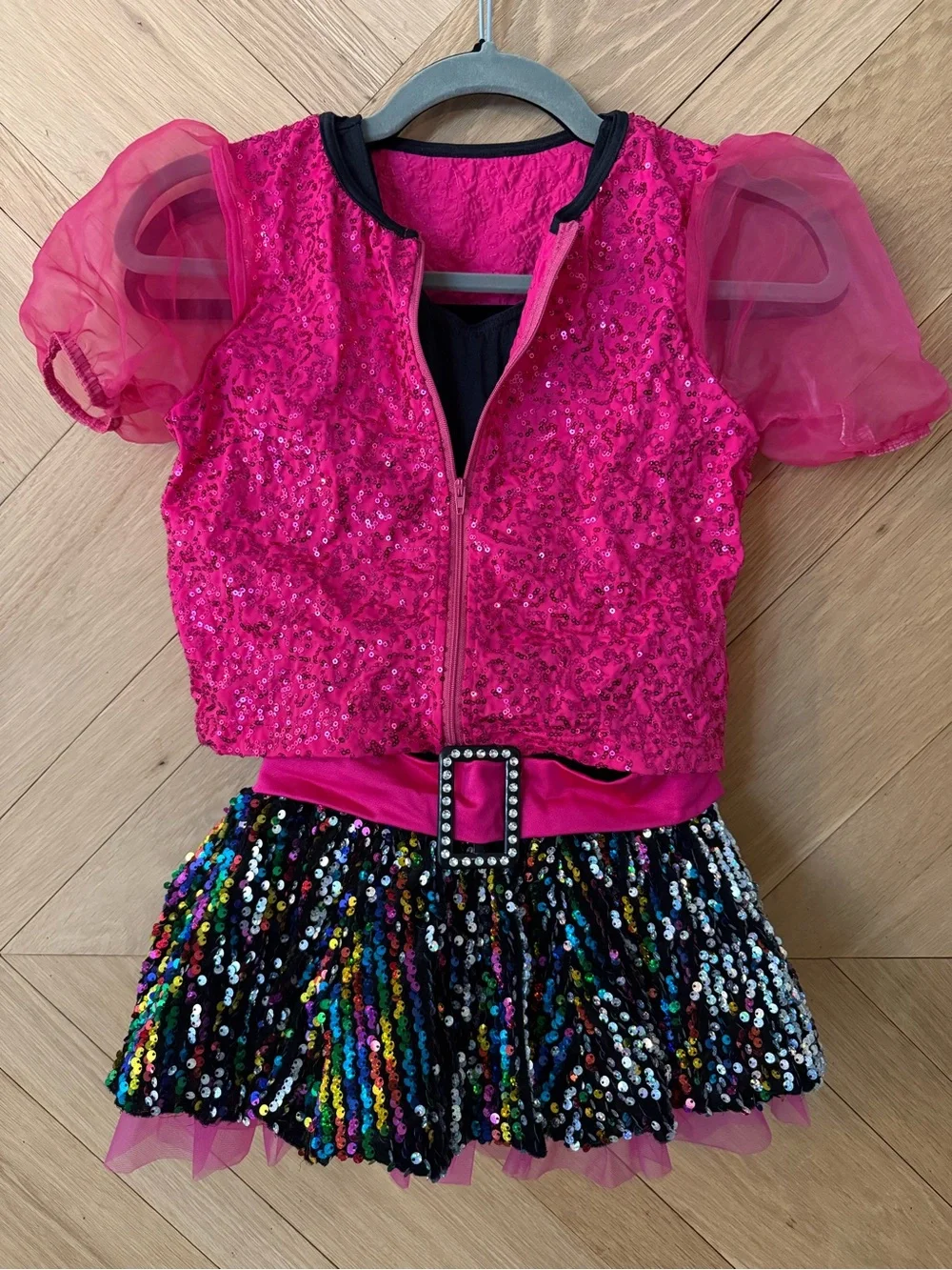 Weissman Black and Hot Pink Sequin Tutu Set with Multicolor Sequins